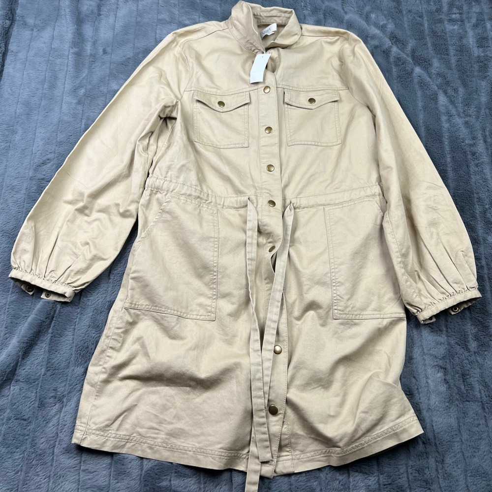 Loft Womens Tan Khaki Cotton Twill Utility Shirt Dress Size M NWT 36303403